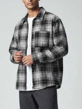 H&M Men’s XL Loose Fit Brown Gray White Plaid Zip-Up Shacket